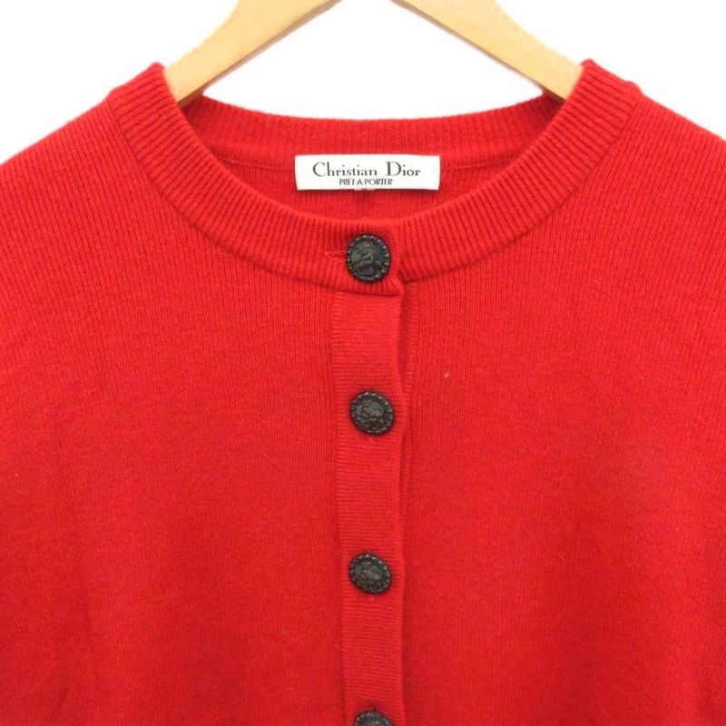 Christian Dior Cardigan Knit Bijou Button Red M