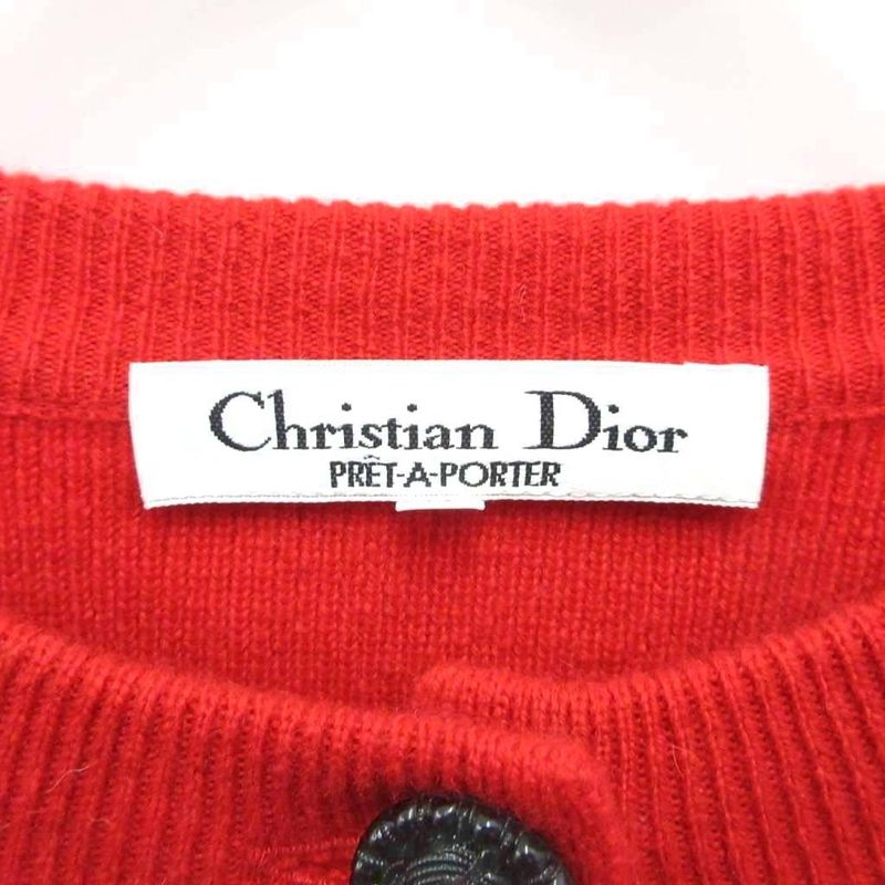 Christian Dior Cardigan Knit Bijou Button Red M