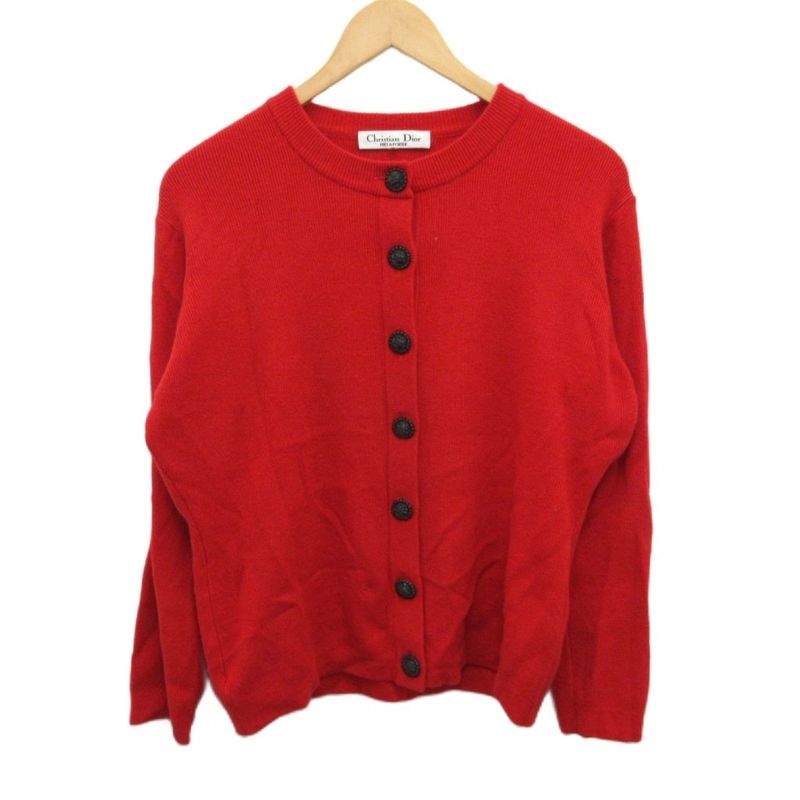 Christian Dior Cardigan Knit Bijou Button Red M