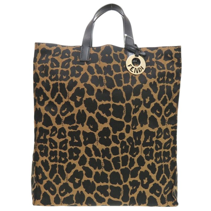 Fendi Leopard Pattern 8bh173-Gt6 Canvas Leather Brown Tote Bag 0708 Fendi