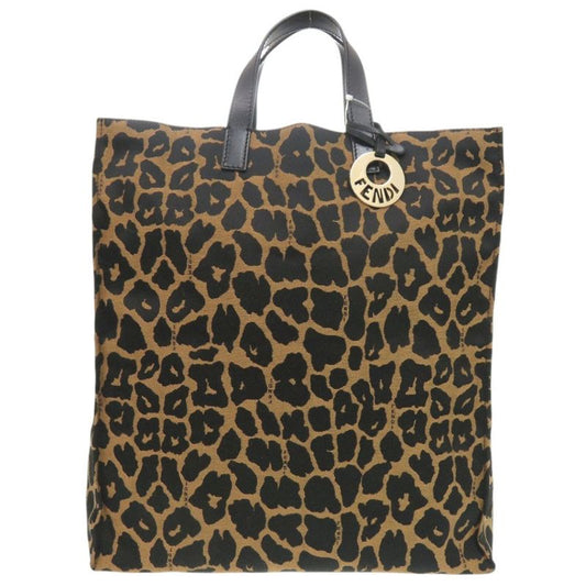 Fendi Leopard Pattern 8bh173-Gt6 Canvas Leather Brown Tote Bag 0708 Fendi