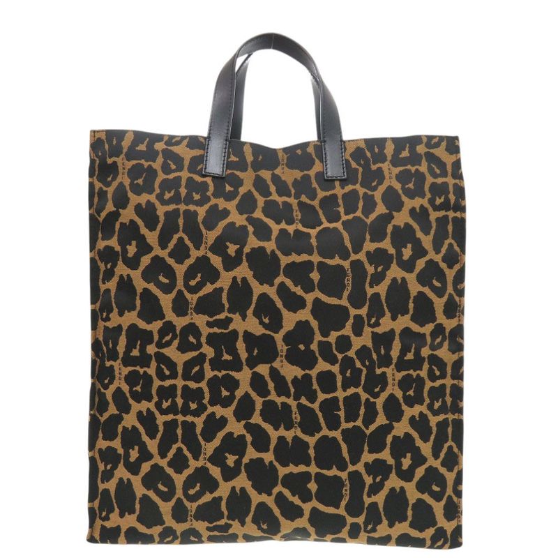 Fendi Leopard Pattern 8bh173-Gt6 Canvas Leather Brown Tote Bag 0708 Fendi