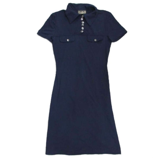 Fendi Vintage Dress Short Sleeve Knee Length Mini Logo Button Made in Italy 40