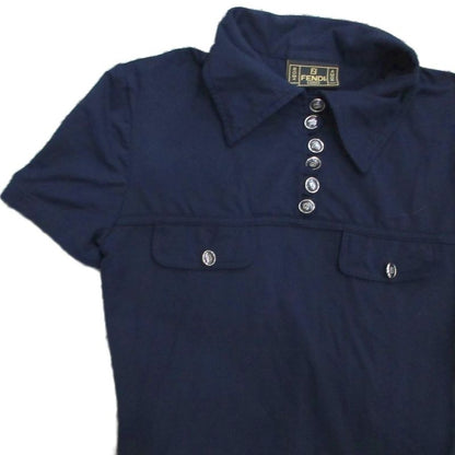 Fendi Vintage Dress Short Sleeve Knee Length Mini Logo Button Made in Italy 40