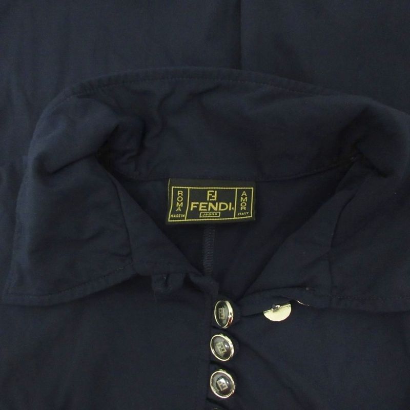 Fendi Vintage Dress Short Sleeve Knee Length Mini Logo Button Made in Italy 40