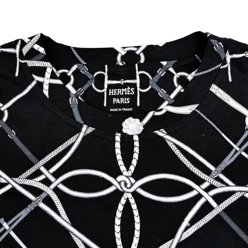 Hermes T-shirt Perfect Course Black White Size 34 Cotton Short Sleeve