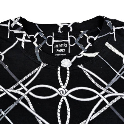 Hermes T-shirt Perfect Course Black White Size 34 Cotton Short Sleeve
