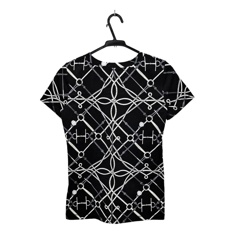 Hermes T-shirt Perfect Course Black White Size 34 Cotton Short Sleeve