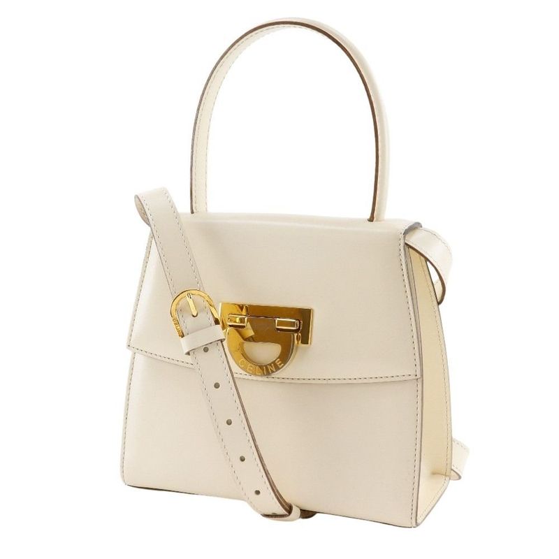 Celine 2way Shoulder Vintage Calf White Women's Handbag