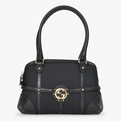 Gucci Interlocking G Handbag Canvas Leather Black Silver