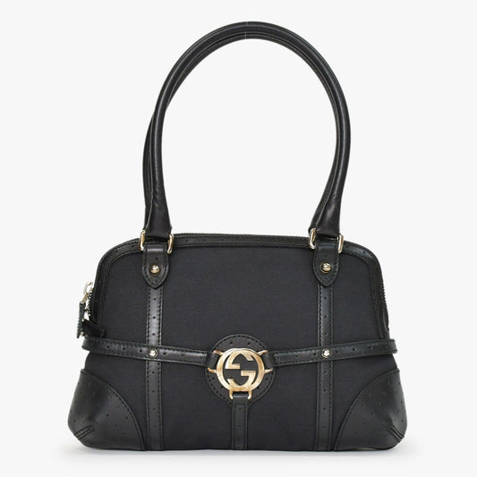 Gucci Interlocking G Handbag Canvas Leather Black Silver