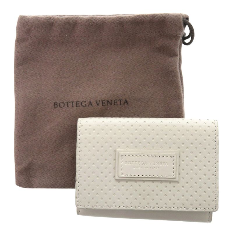 Bottega Veneta Leggero Compact Wallet 515385 Calf Bianco Mist Ivory Tri-Fold