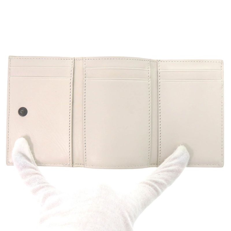 Bottega Veneta Leggero Compact Wallet 515385 Calf Bianco Mist Ivory Tri-Fold