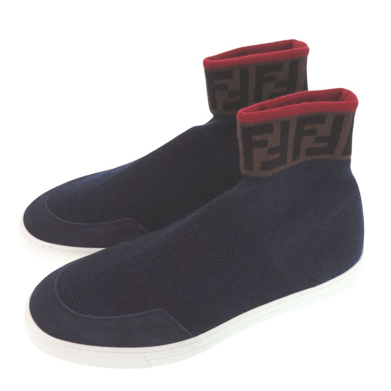 Unused Fendi Ff Logo Sock Sneakers Zucca Knit Sneakers Navy Red Brown 2024 Fendi