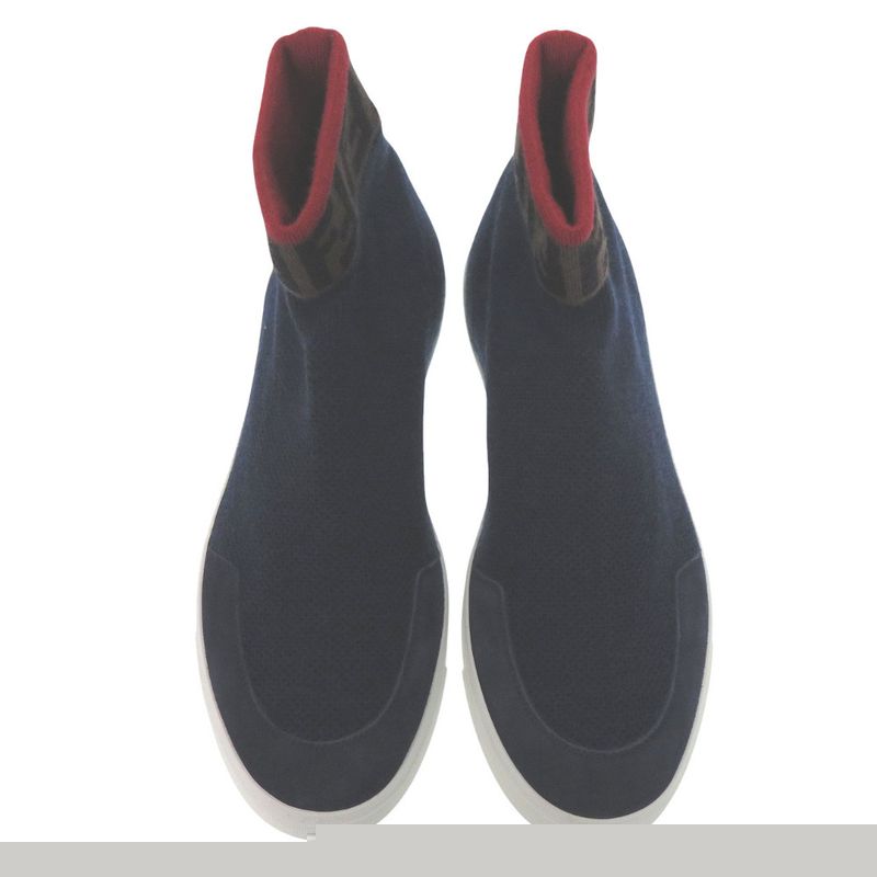 Unused Fendi Ff Logo Sock Sneakers Zucca Knit Sneakers Navy Red Brown 2024 Fendi