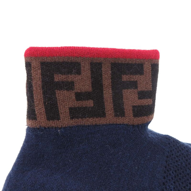Unused Fendi Ff Logo Sock Sneakers Zucca Knit Sneakers Navy Red Brown 2024 Fendi