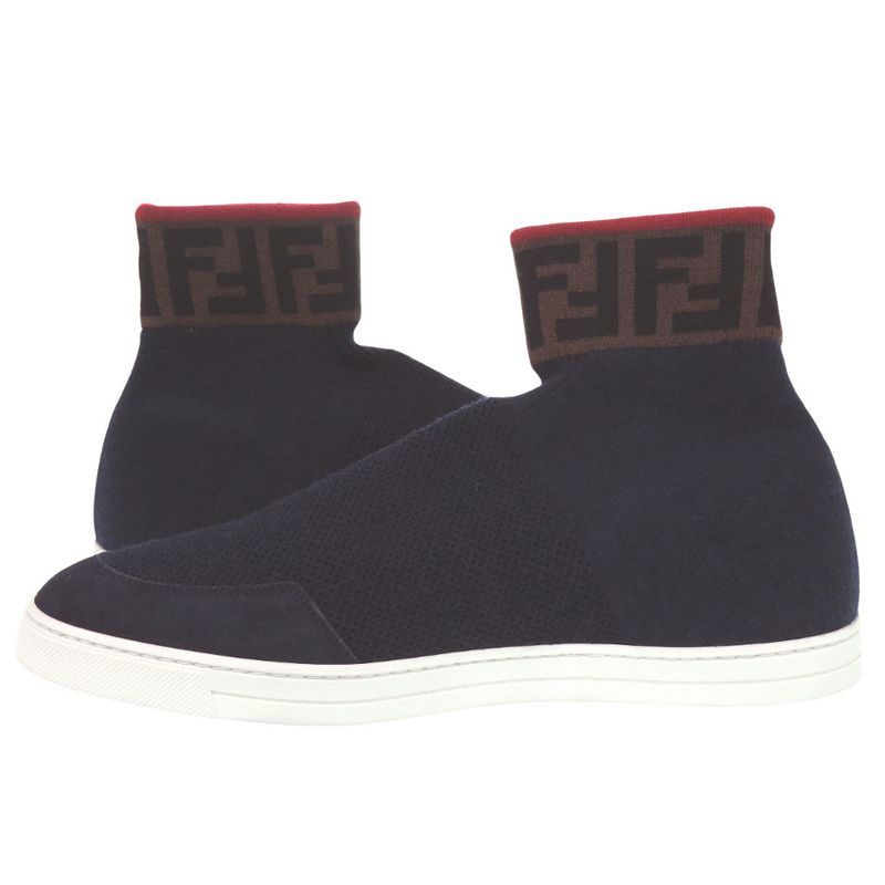 Unused Fendi Ff Logo Sock Sneakers Zucca Knit Sneakers Navy Red Brown 2024 Fendi
