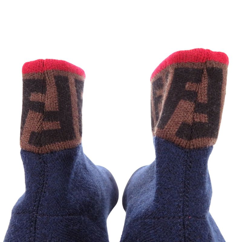 Unused Fendi Ff Logo Sock Sneakers Zucca Knit Sneakers Navy Red Brown 2024 Fendi