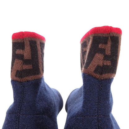 Unused Fendi Ff Logo Sock Sneakers Zucca Knit Sneakers Navy Red Brown 2024 Fendi