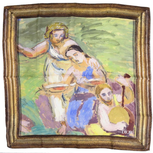 Dior Silk Brown Green Yellow Multicolor Scarf 0671 Dior