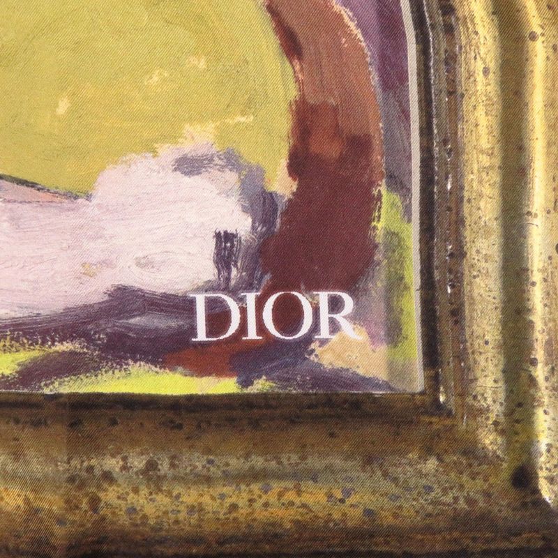 Dior Silk Brown Green Yellow Multicolor Scarf 0671 Dior