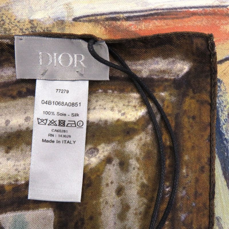 Dior Silk Brown Green Yellow Multicolor Scarf 0671 Dior