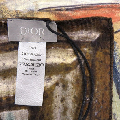 Dior Silk Brown Green Yellow Multicolor Scarf 0671 Dior