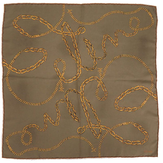 Celine Twill Bandana Taupe Silk Khaki Gold Scarf 1529 Celine