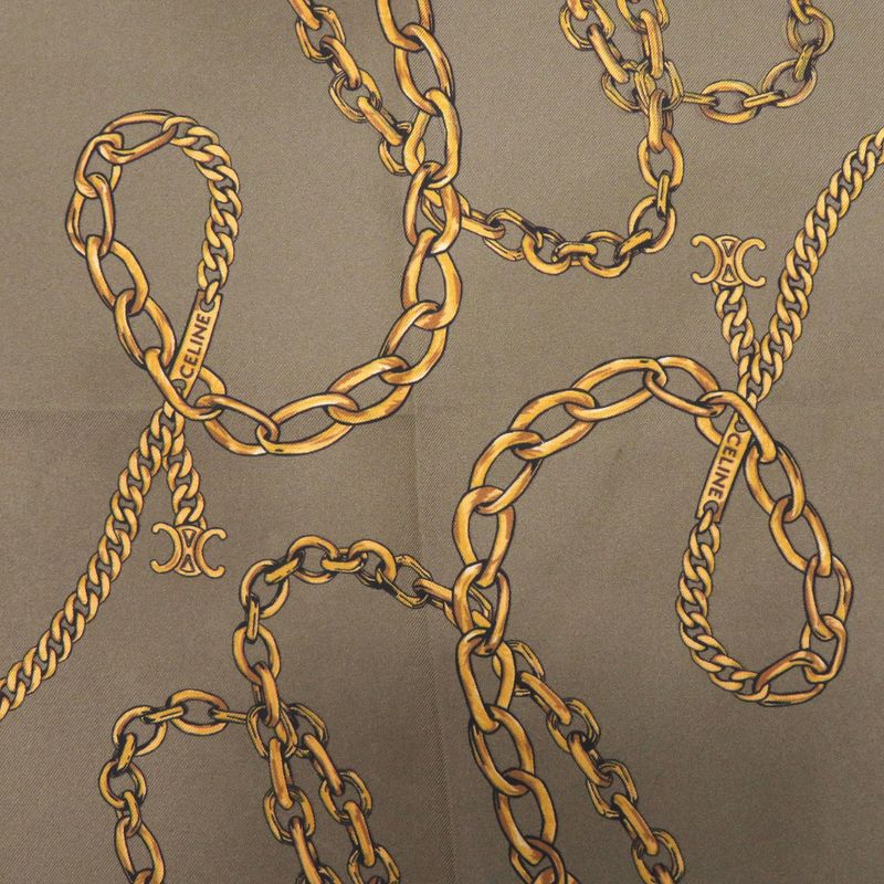 Celine Twill Bandana Taupe Silk Khaki Gold Scarf 1529 Celine