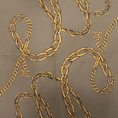 Celine Twill Bandana Taupe Silk Khaki Gold Scarf 1529 Celine