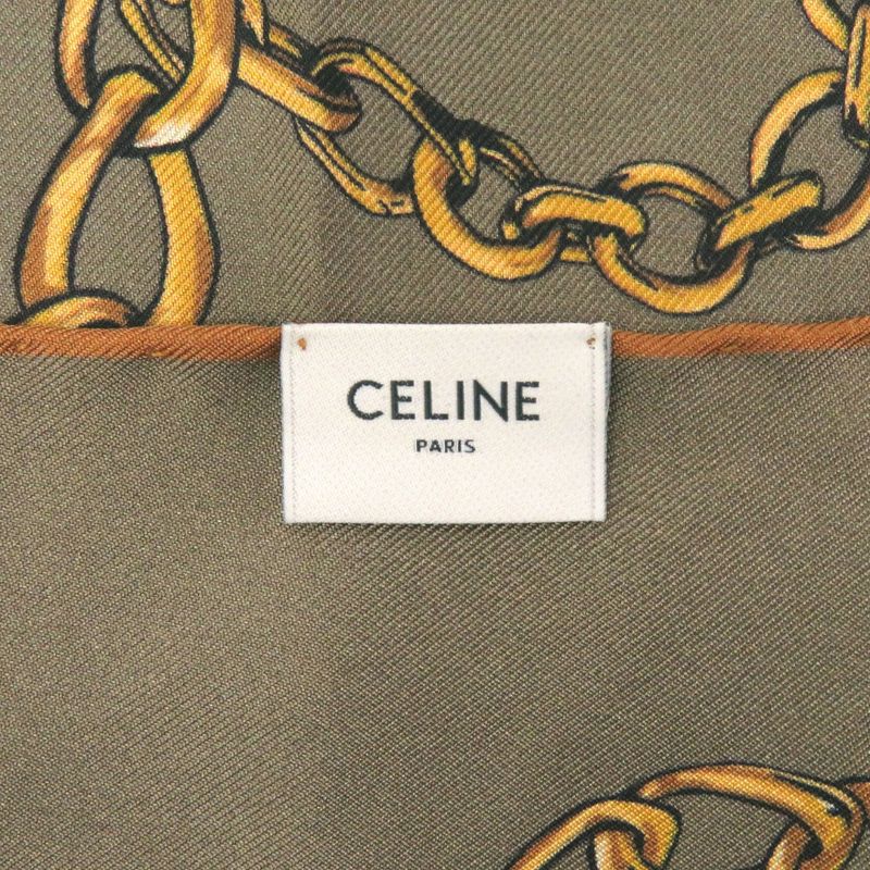 Celine Twill Bandana Taupe Silk Khaki Gold Scarf 1529 Celine