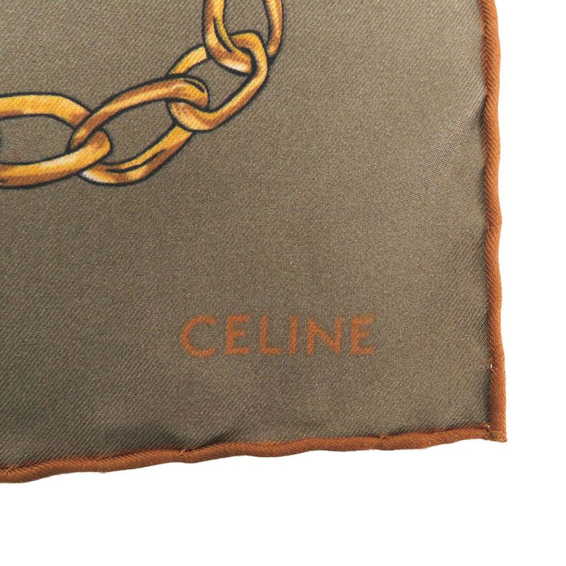 Celine Twill Bandana Taupe Silk Khaki Gold Scarf 1529 Celine