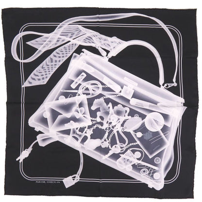 Hermes Carre 70 Please Check in Silk Black White Scarf 1054 Hermes