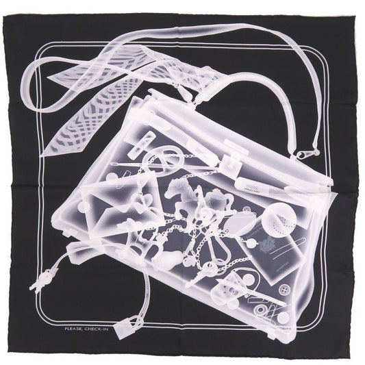 Hermes Carre 70 Please Check in Silk Black White Scarf 1054 Hermes