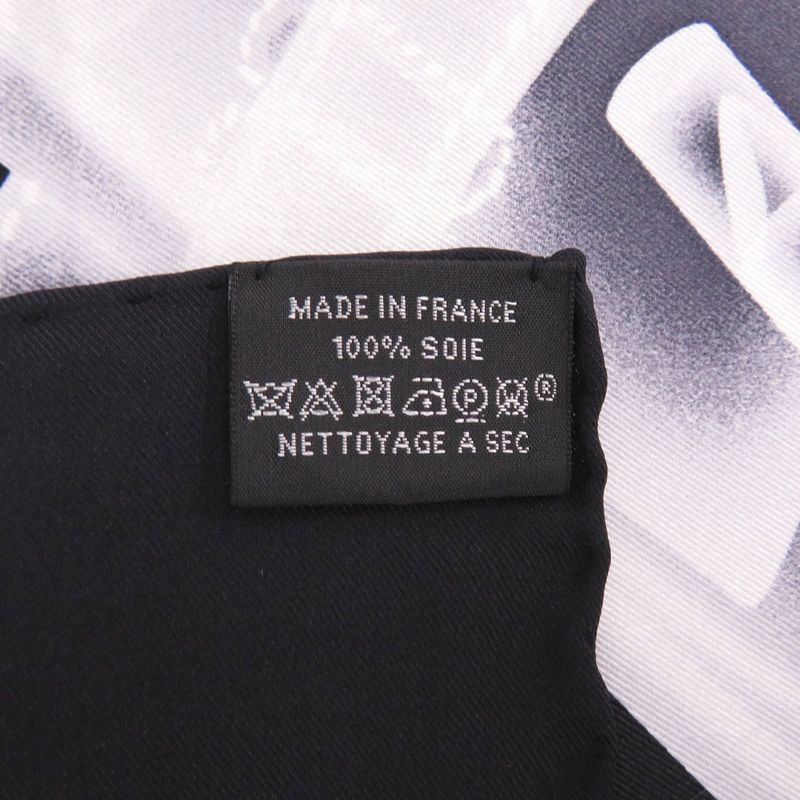 Hermes Carre 70 Please Check in Silk Black White Scarf 1054 Hermes