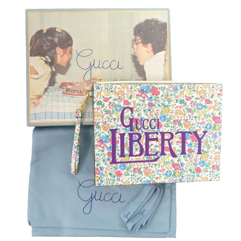 Gucci Liberty Collaboration Floral Pattern Leather White Light Blue