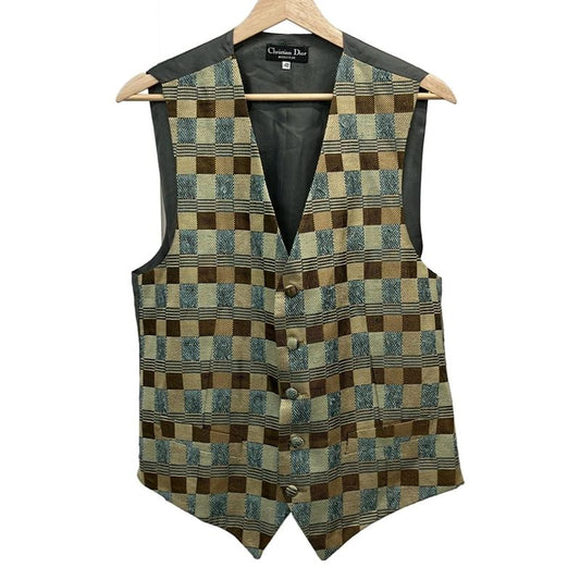 Christian Dior Monsieur Vest Size 48 XL Men's - Gray X Beige X Multi Silk Plaid