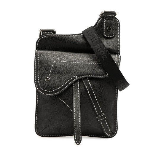 Dior Saddle Bag Crossbody Shoulder Bag Black Leather Women's Dior
