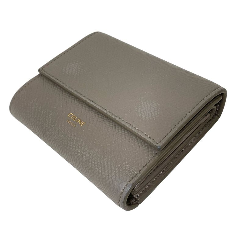 Celine Trifold Wallet Small Trifold Wallet Gray Beige Leather