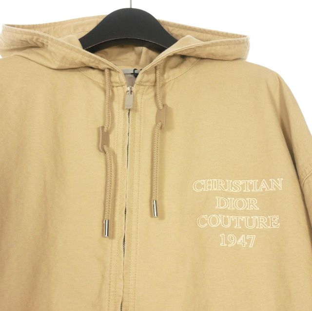 Dior 24ss Logo Embroidered Zip-Up Hoodie Hooded Jacket Blouson 48 Beige