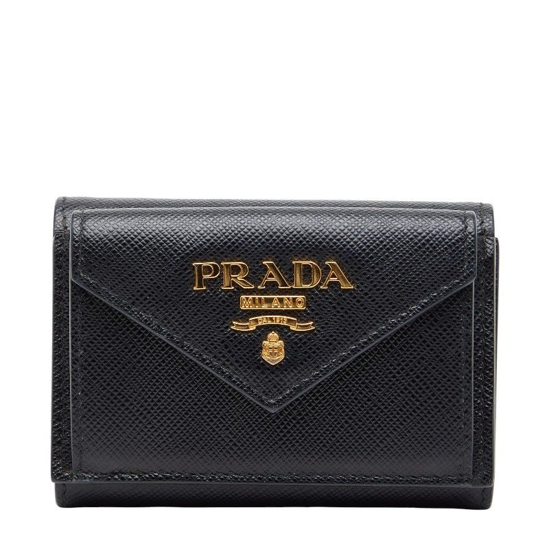 Prada Logo 1mh021 Black Sapphire Leather Women's Prada