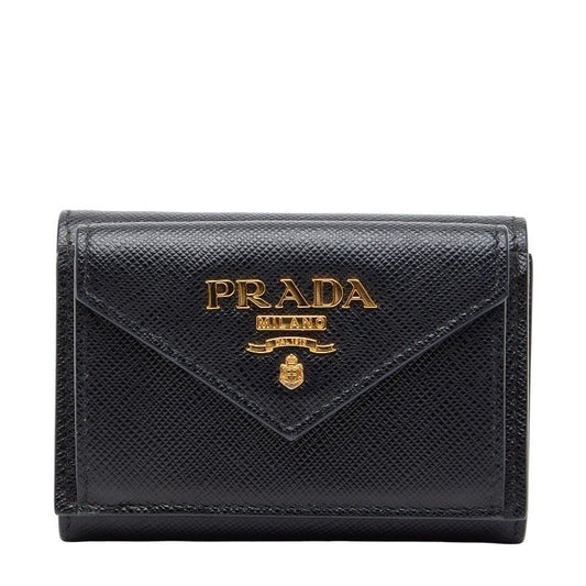 Prada Logo 1mh021 Black Sapphire Leather Women's Prada