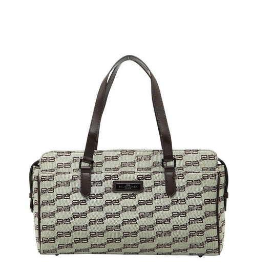 Balenciaga BB Logo Tote Bag Handbag Brown Canvas Leather Women's Balenciaga