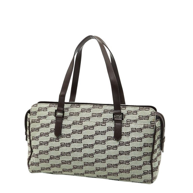 Balenciaga BB Logo Tote Bag Handbag Brown Canvas Leather Women's Balenciaga