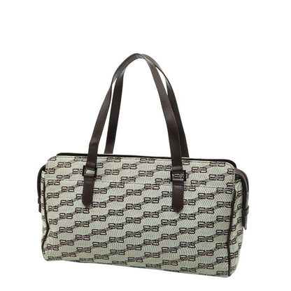 Balenciaga BB Logo Tote Bag Handbag Brown Canvas Leather Women's Balenciaga