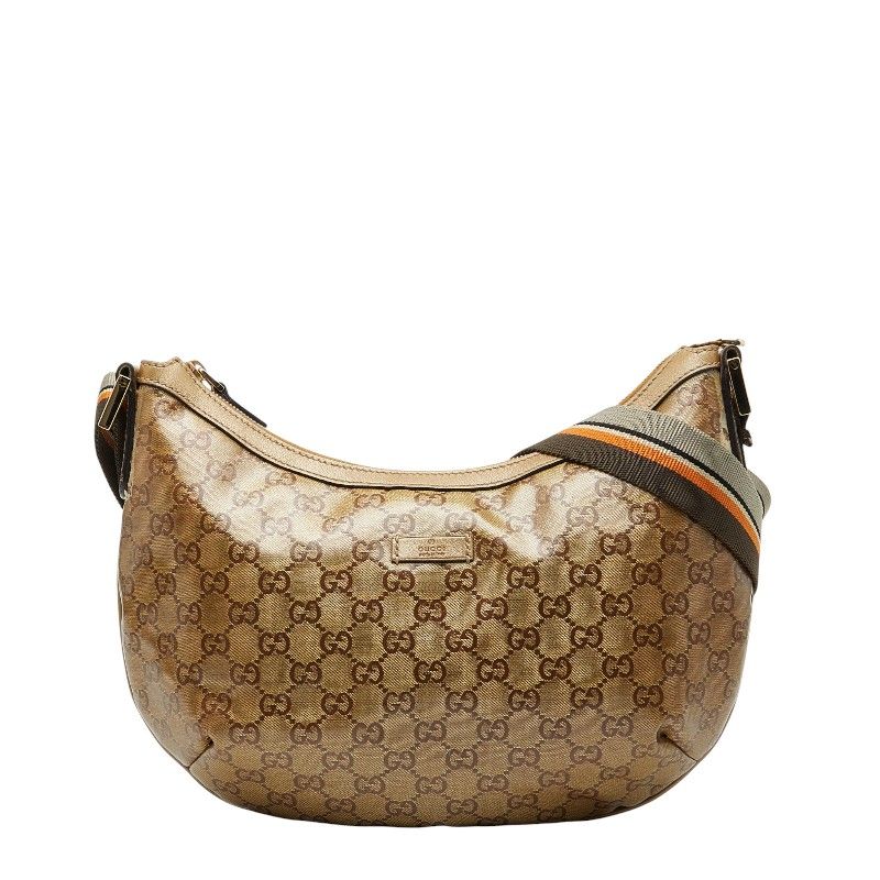 Gucci GG Crystal Sherry Line Crossbody Shoulder Bag 181092 Gold Brown Gray