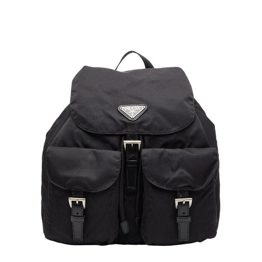 Prada Triangle Logo Plate Rucksack Backpack B2811f Black Nylon Ladies Prada