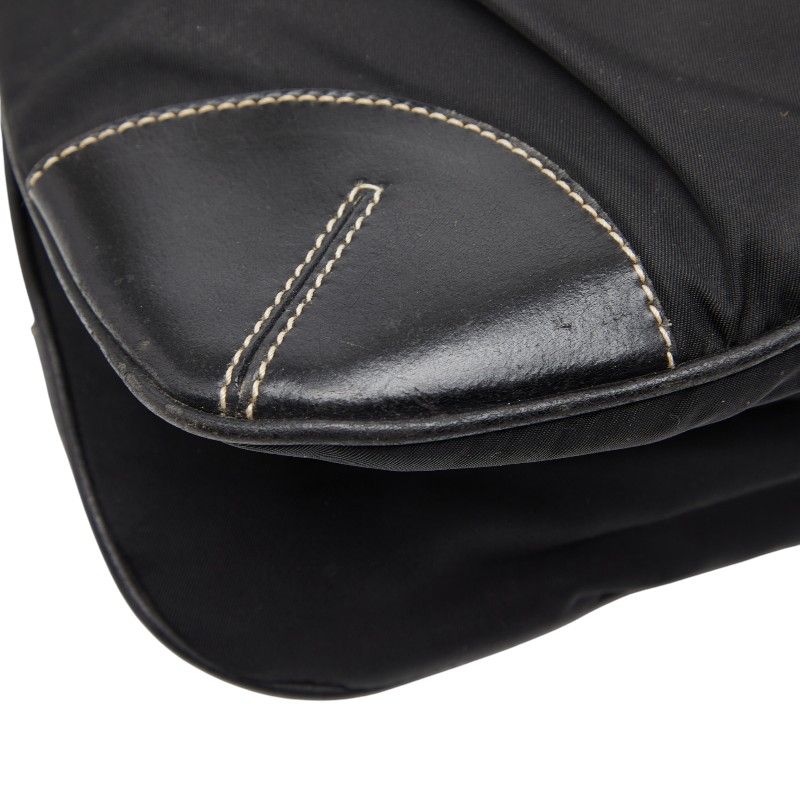 Prada Triangle Logo Plate Black Nylon Leather Men's Prada