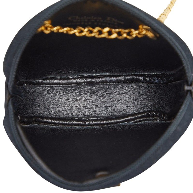 Dior Trotter Logo Chain Shoulder Bag Coin Case Coin Purse Black Canvas Women's