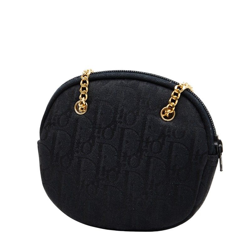 Dior Trotter Logo Chain Shoulder Bag Coin Case Coin Purse Black Canvas Women's